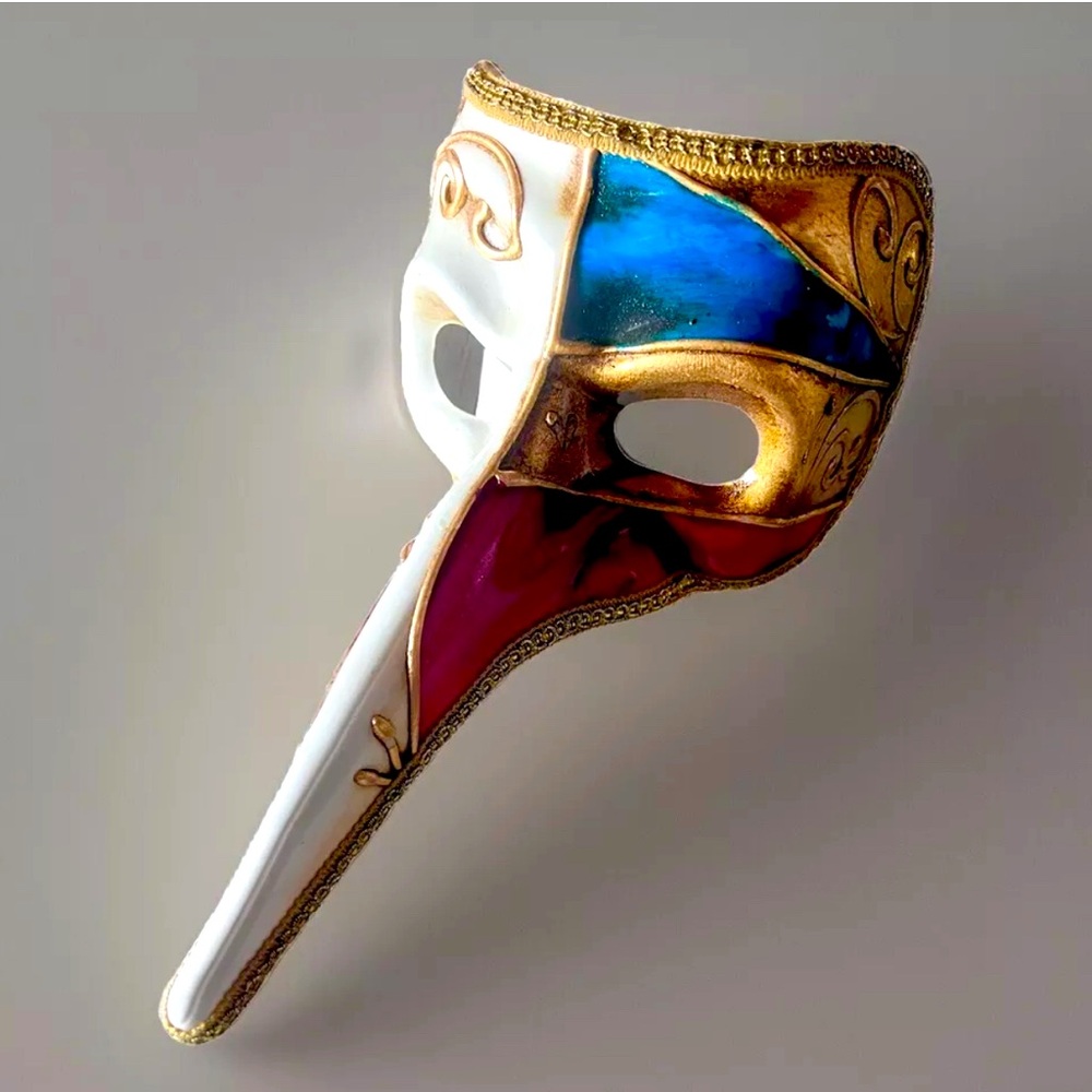 Original Venezia Hand Printed Long Nose Mask Made in Italy No Ribbon Mardi Gras